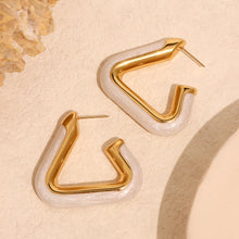 Load image into Gallery viewer, Stainless steel oil-dripping white triangular hollow earrings