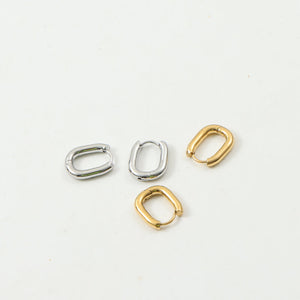 Oval smooth titanium steel plain ring earrings