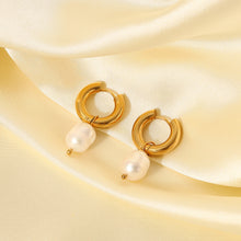 Load image into Gallery viewer, 18K gold stainless steel natural freshwater pearl pendant earrings