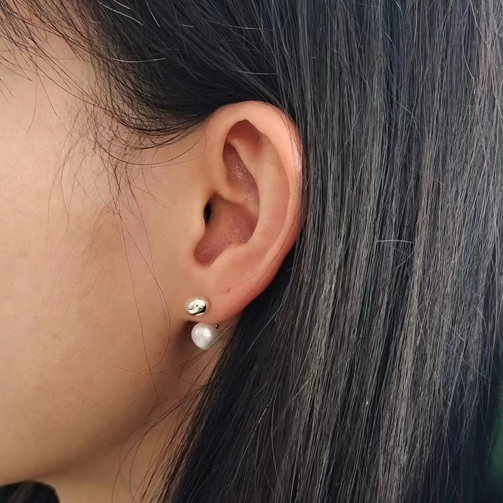 Brass gold-plated small gold bean freshwater pearl 925 silver needle earrings