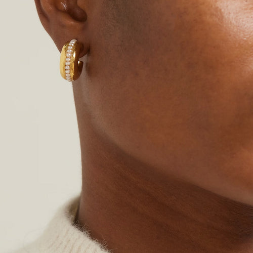 Stainless steel pearl C-shaped earrings