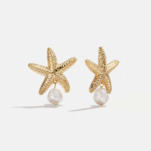 Stainless steel starfish pearl earrings
