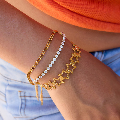 Stainless steel 18K gold hammer pattern hollowed-out five-pointed star opening bracelet