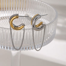 Load image into Gallery viewer, 18K gold, stainless steel, gold and silver color-matched tassel line earrings