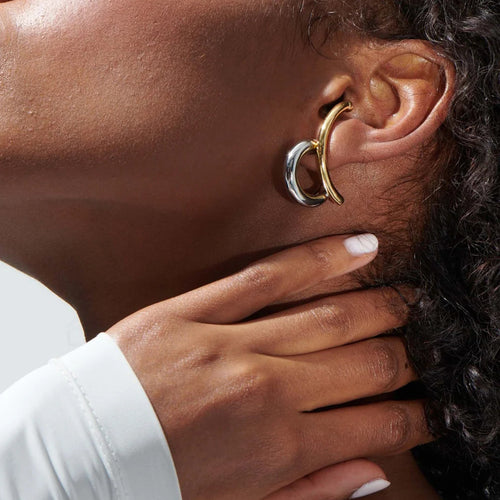 Stainless steel gold and silver color-matched earrings