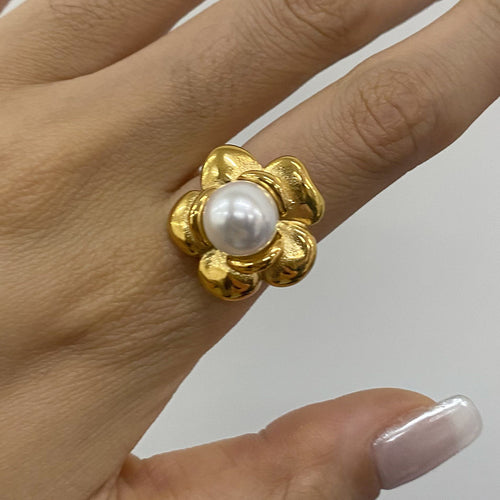 Stainless steel flower pearl open ring