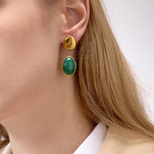 Load image into Gallery viewer, Stainless steel green resin pendant earrings