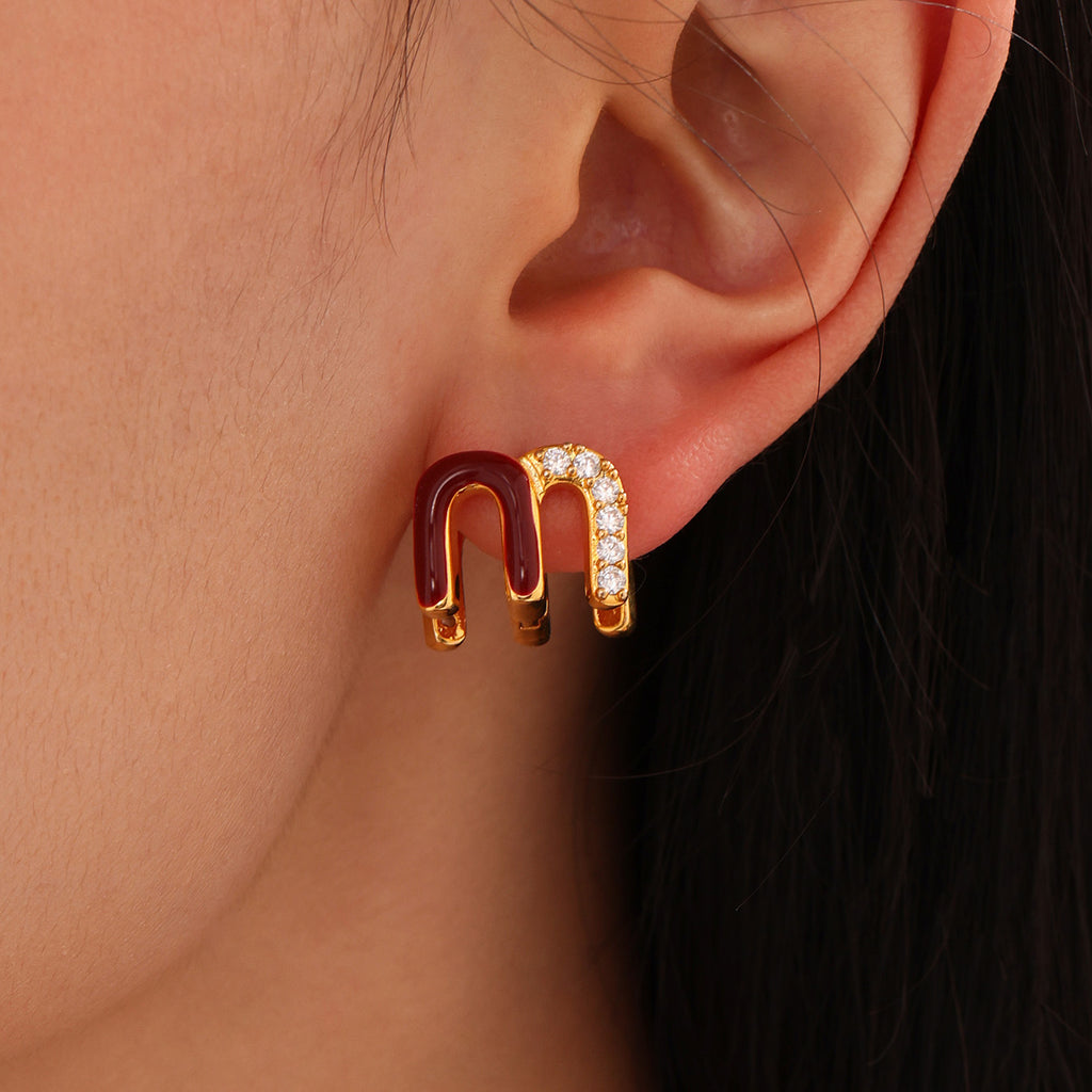 M zirconium-inlaid Angola red oil-dripping copper ear loops