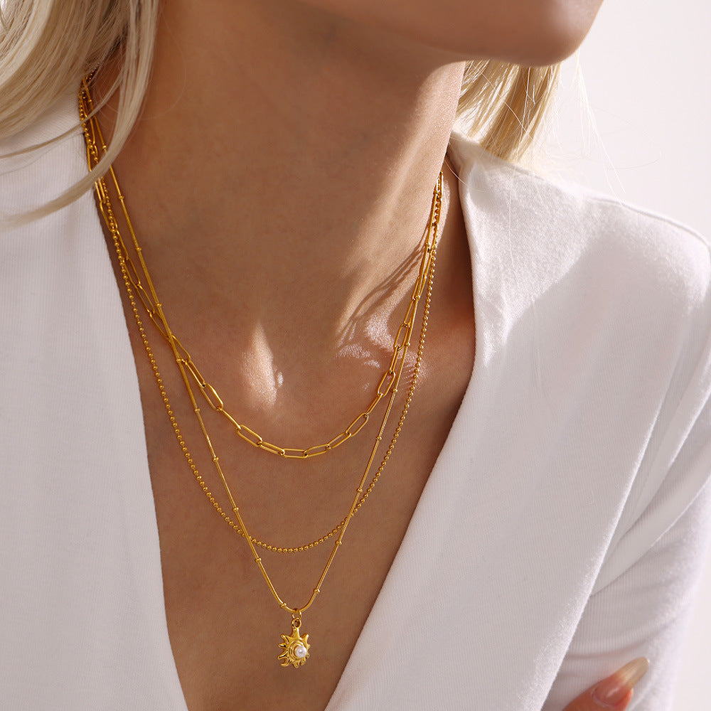 Stainless steel 18K real gold sunflower beaker necklace collarbone chain