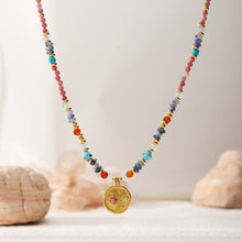Load image into Gallery viewer, Sunflower pendant natural stone beaded necklace