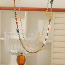 Load image into Gallery viewer, Colored natural stone freshwater pearl string necklace