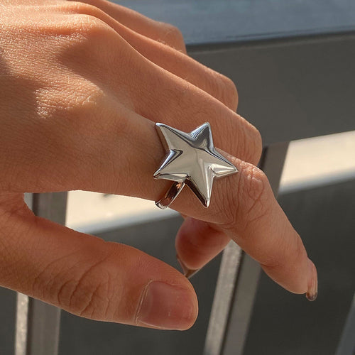 Stainless steel five-pointed star smooth open ring