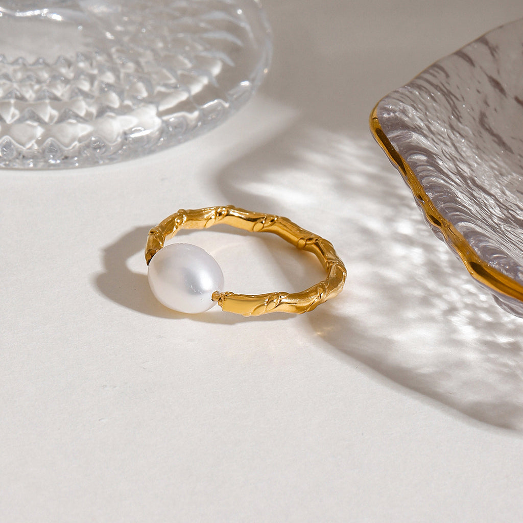 Stainless steel pearl twisted knot open ring