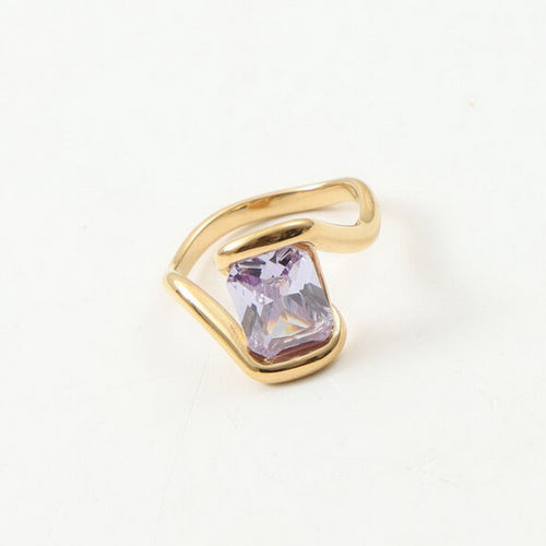 18K gold stainless steel purple zircon ring
