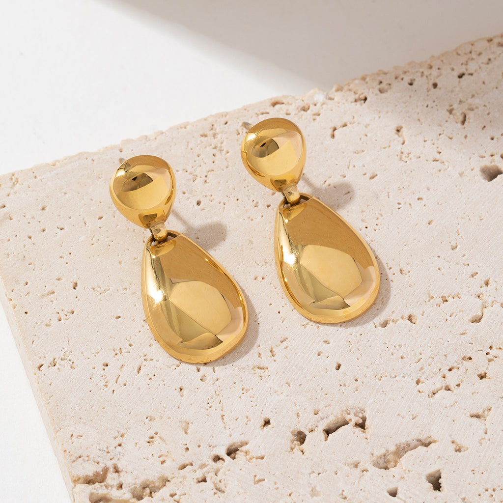 Stainless steel water-drop spliced earrings plated with 18K gold
