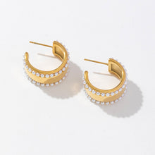 Load image into Gallery viewer, Golden stainless steel wide face pearl inlaid C-shaped earrings