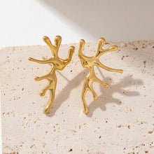 Load image into Gallery viewer, Golden stainless steel coral shaped irregular-shaped earrings