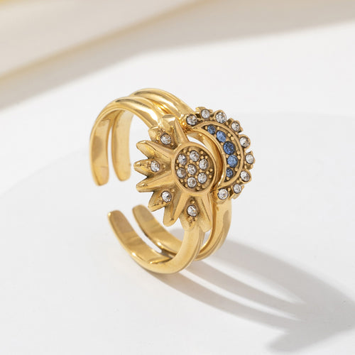 Stainless steel Sun and Moon Shining Together open-top ring set