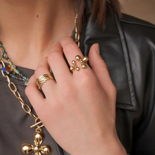 18K gold stainless steel asymmetrical flower-opening ring