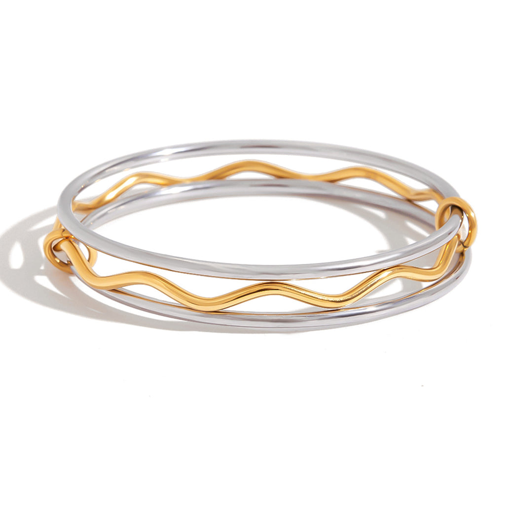 Stainless steel, gold and silver multicolored bracelets can be stacked and worn