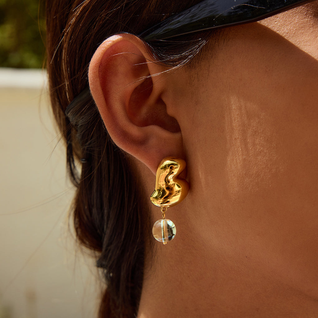 Stainless steel glass bead pendant earrings