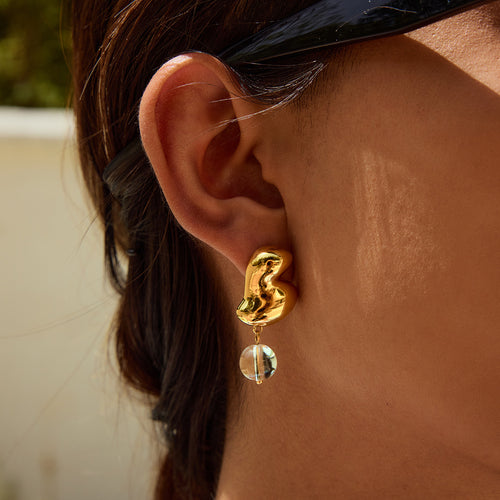 Stainless steel glass bead pendant earrings