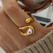 Load image into Gallery viewer, Stainless steel, gold and silver color-matched steel ball asymmetrical opening ring