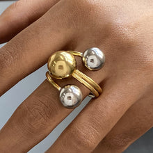 Load image into Gallery viewer, Stainless steel, gold and silver color-matched three-layer line steel ball open ring