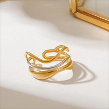 Load image into Gallery viewer, 18K gold stainless steel multi-layer water ripple gold and silver color-matching ring