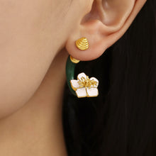 Load image into Gallery viewer, Stainless steel 18K gold-plated threaded enamel oil drip camellia double-sided stud earrings