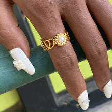 Load image into Gallery viewer, Stainless steel sunflower heart pearl closed ring