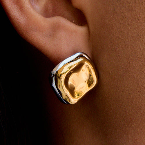 Stainless steel gold and silver color-matched earrings