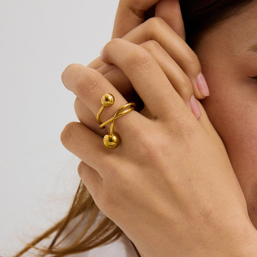 Golden stainless steel small round ball open ring