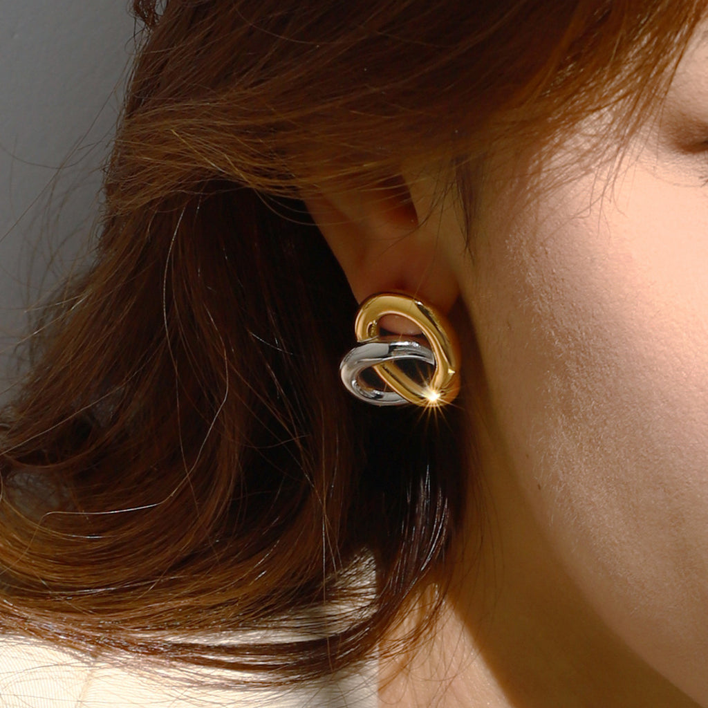 Stainless steel two-color heart-shaped earrings