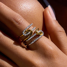 Load image into Gallery viewer, A stainless steel gold and silver color-matched rhinestone ring