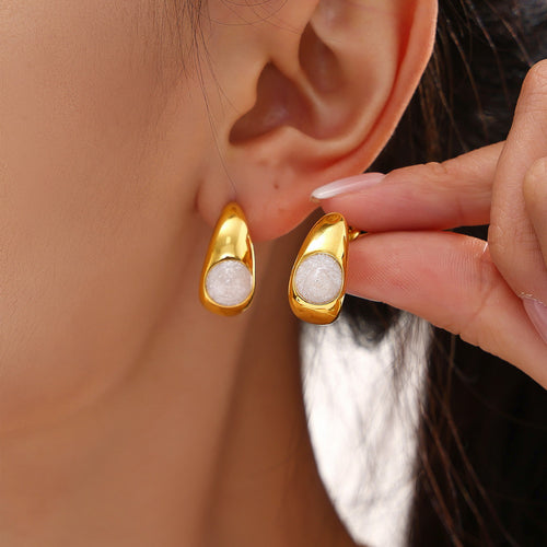 Stainless steel earrings with 18K gold pearl powder and oil drops