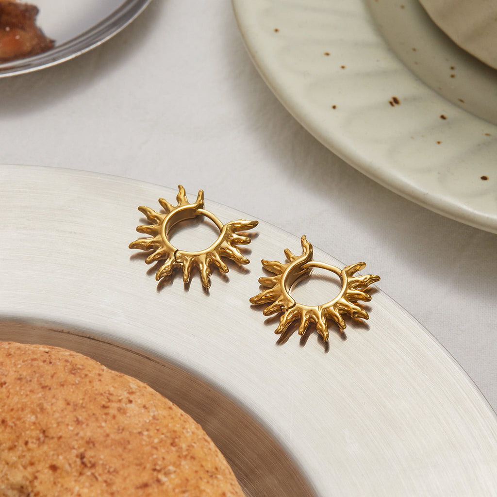 18K gold stainless steel sun earrings
