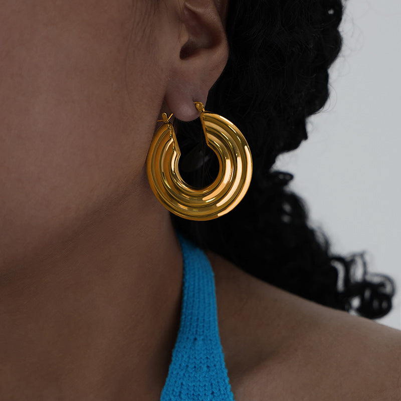 Stainless steel textured circular earrings