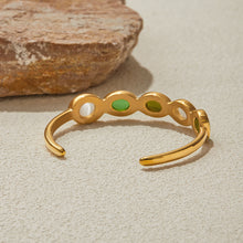 Load image into Gallery viewer, 18K gold stainless steel green and white cat&#39;s eye open bracelet