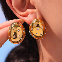 Load image into Gallery viewer, Stainless steel oval earrings with zircon smooth surface