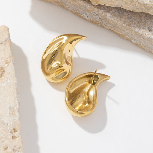 Stainless steel 18K gold teardrop hammering pattern earrings