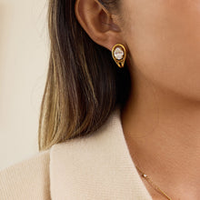 Load image into Gallery viewer, Golden stainless steel and white zircon stud earrings