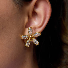 Load image into Gallery viewer, 18K gold stainless steel white zircon flower earrings
