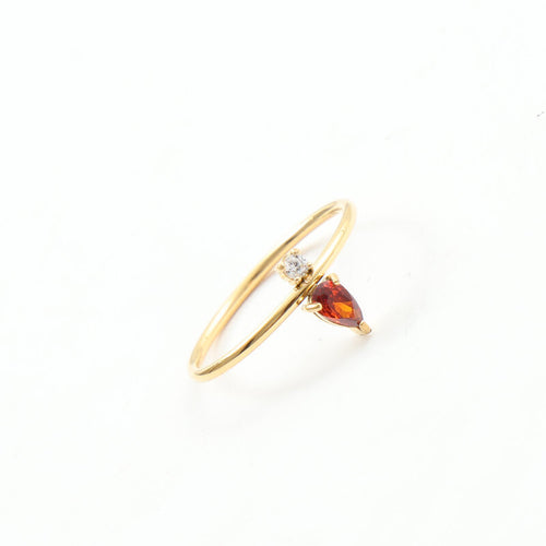 18K gold red zircon white zircon double-piece fine ring