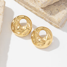 Load image into Gallery viewer, Stainless steel 18K gold round embossed hollowed-out earrings