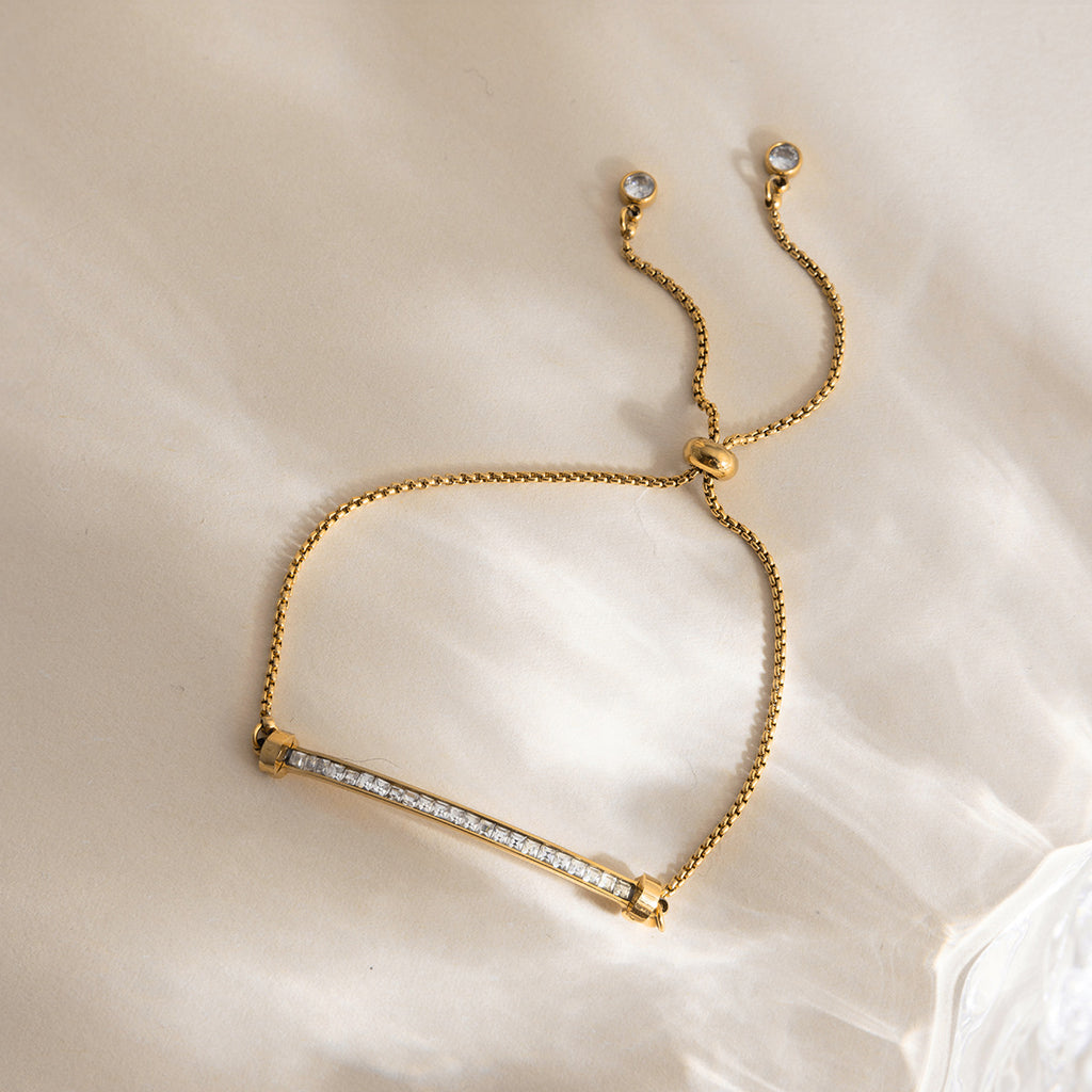 18K gold stainless steel white rhinestone smiling face pull-out bracelet