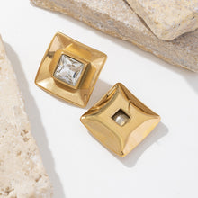 Load image into Gallery viewer, Stainless steel golden square zircon earrings