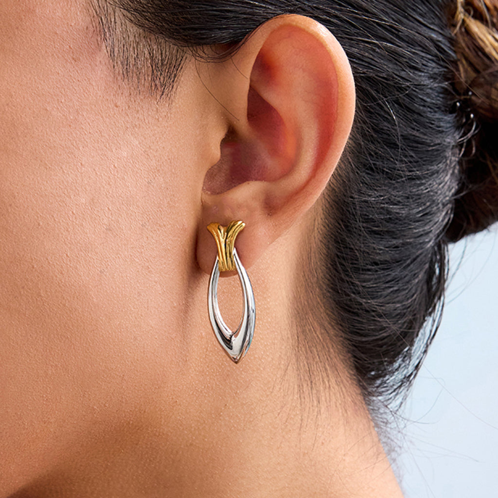 Stainless steel gold and silver color-matched fish-shaped earrings