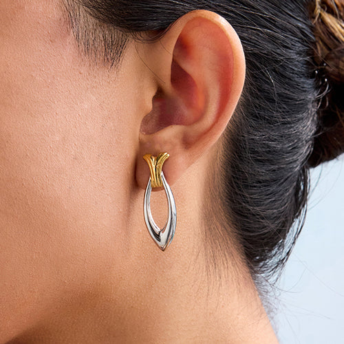 Stainless steel gold and silver color-matched fish-shaped earrings