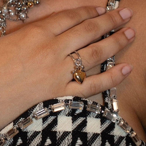 Stainless steel gold and silver color-matched heart-shaped pendant open ring